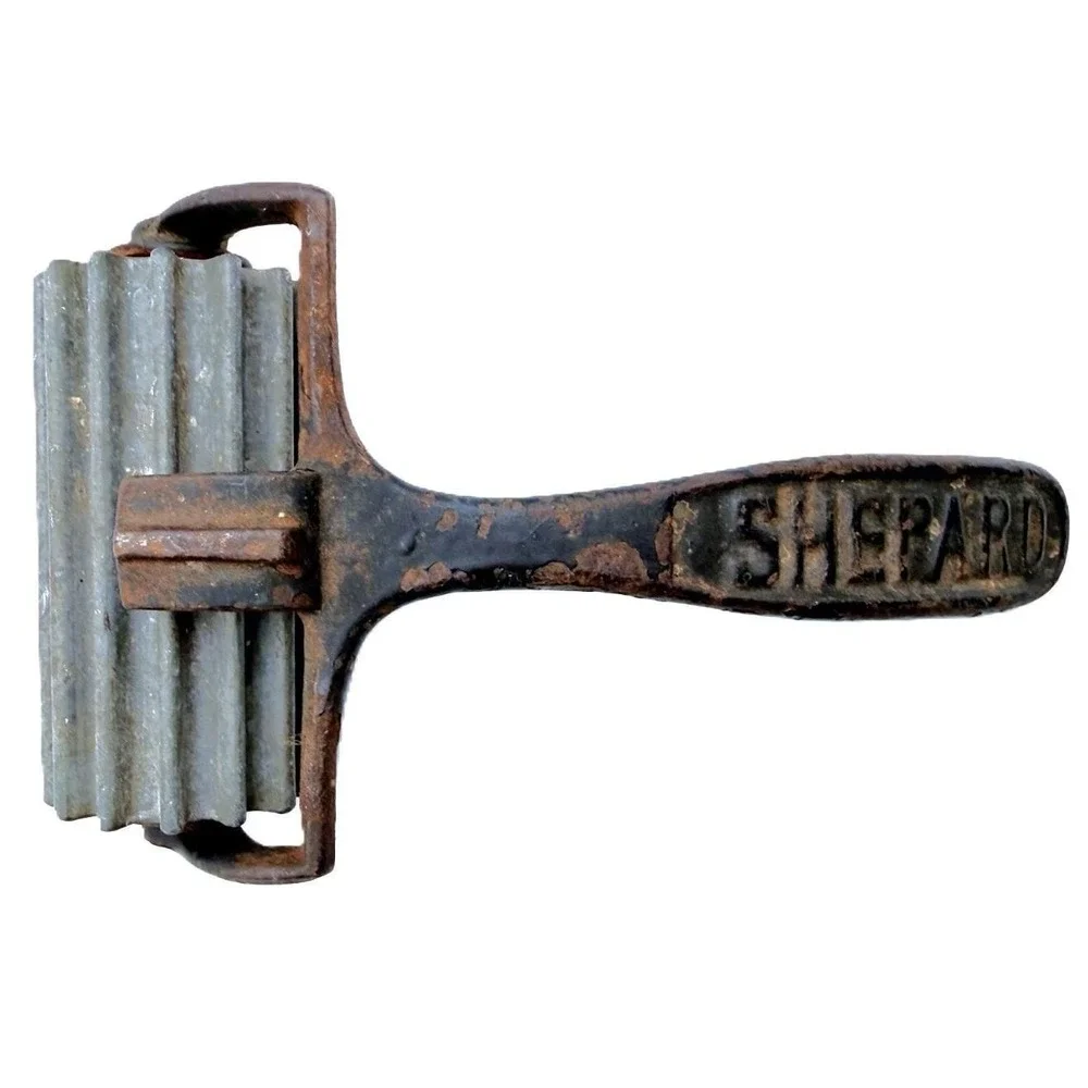 Antique Shepard (marked) Fluting Iron Roller with Lift Handle & Base c 1870-1900